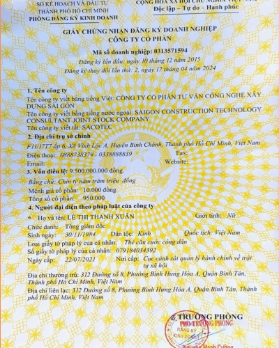 GIẤY CHỨNG NHẬN ĐĂNG KÝ DOANH NGHIỆP