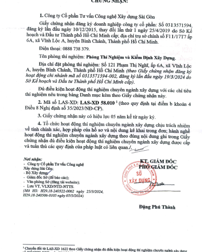GIẤY CHỨNG NHẬN LAS-XD 58.010