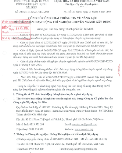 CÔNG BỐ THÔNG TIN PHÒNG THÍ NGHIỆM