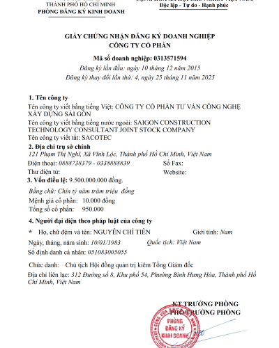 GIẤY CHỨNG NHẬN ĐĂNG KÝ DOANH NGHIỆP